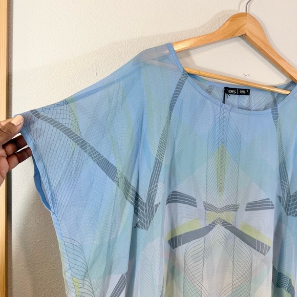Gypsy 05 Blue Silk Blouse Size S Poncho Cap Sleeve Coverup Sheer Casual Summer - Picture 3 of 9